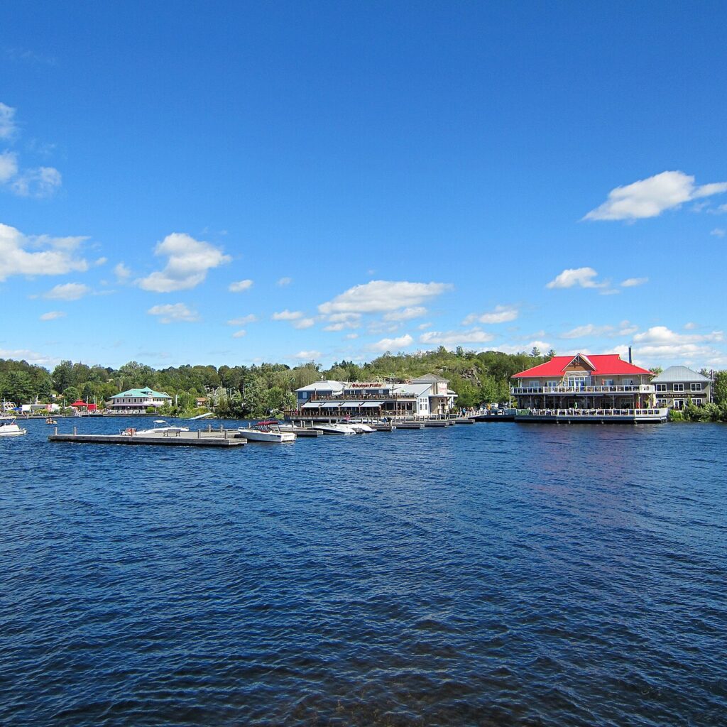 Muskoka Wharf in Gravenhurst seen from across the bay