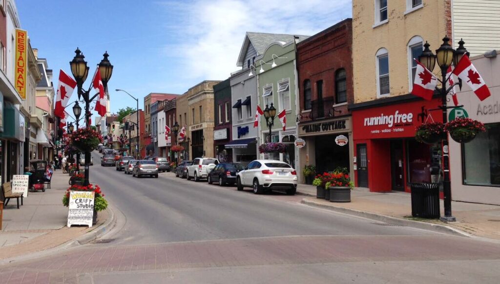 Shops on historic Main Street in Newmarket, Ontario